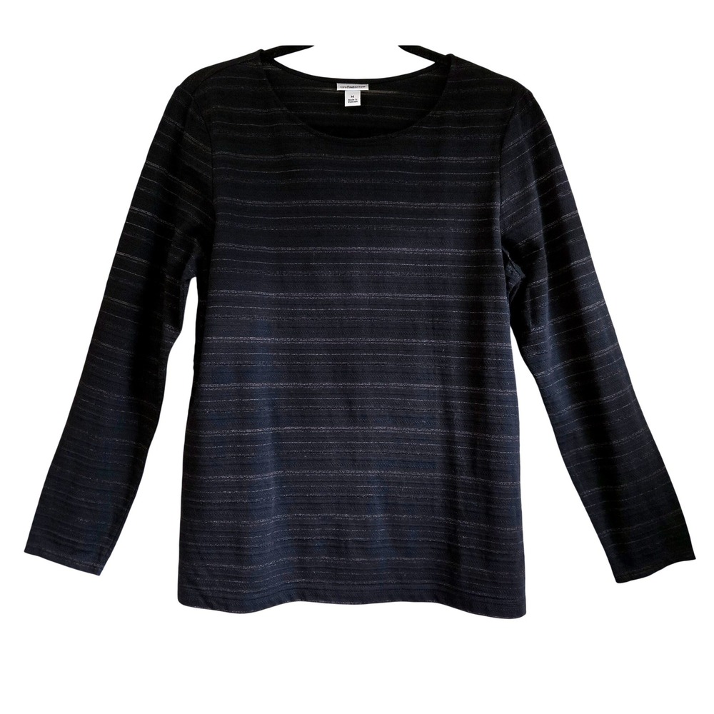 Croft & Barrow Womens M Chic NWT Black Silver Metallic Striped Long Sleeve Top